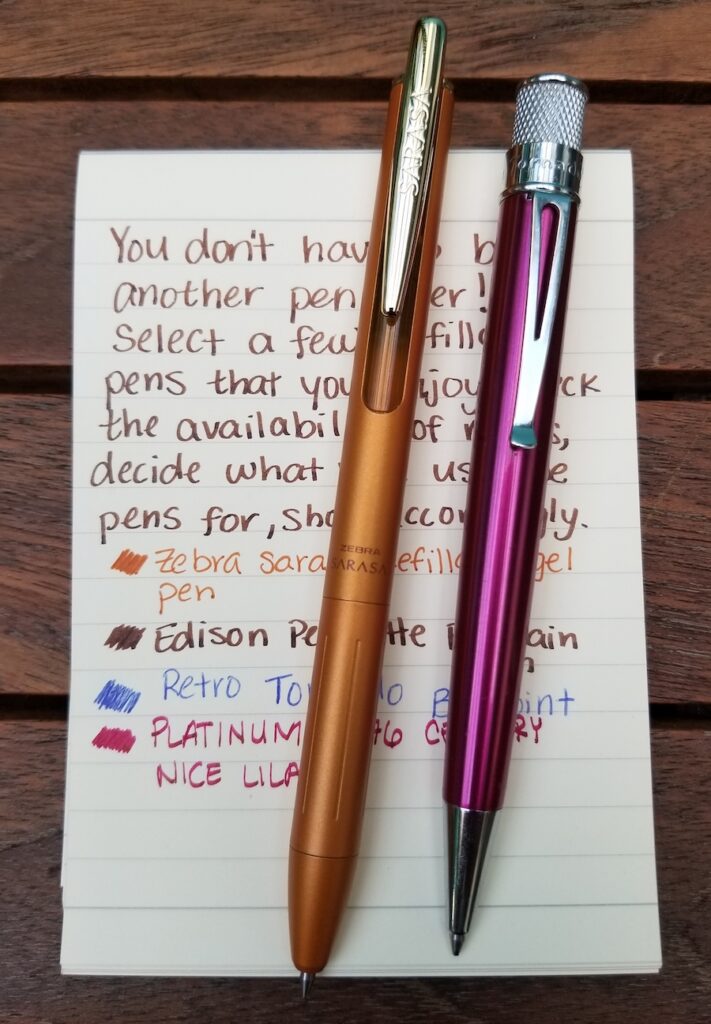 A funny pen quote for you. Written with our Sarasa SE gel ink pen in  violet.